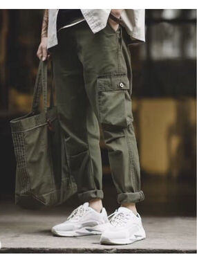 Cargo Pants Men's Green Patch Pocket Trousers Uncle Fu 100% Cotton Waist 30